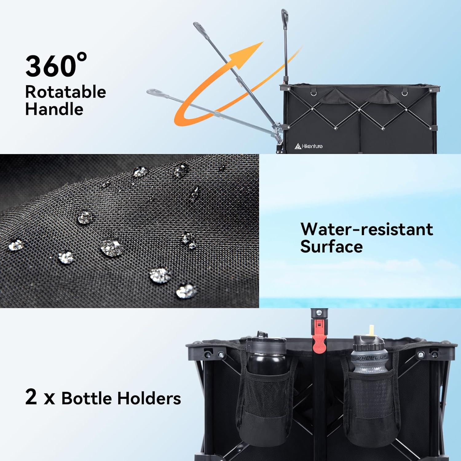 imageHikenture Beach Wagon with Balloon Wheels 9quot PU Tires Collapsible Wagon 308lbs Heavy Duty Beach Cart with Big Wheels for Sand Large Capacity Utility Wagons Carts Foldable Grey Wheels