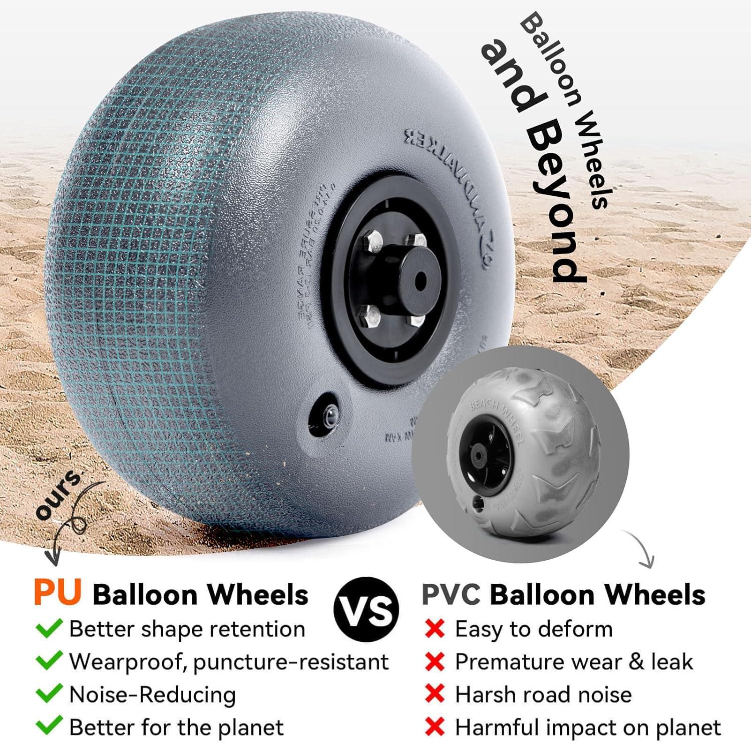 imageHikenture Beach Wagon with Balloon Wheels 9quot PU Tires Collapsible Wagon 308lbs Heavy Duty Beach Cart with Big Wheels for Sand Large Capacity Utility Wagons Carts Foldable Grey Wheels