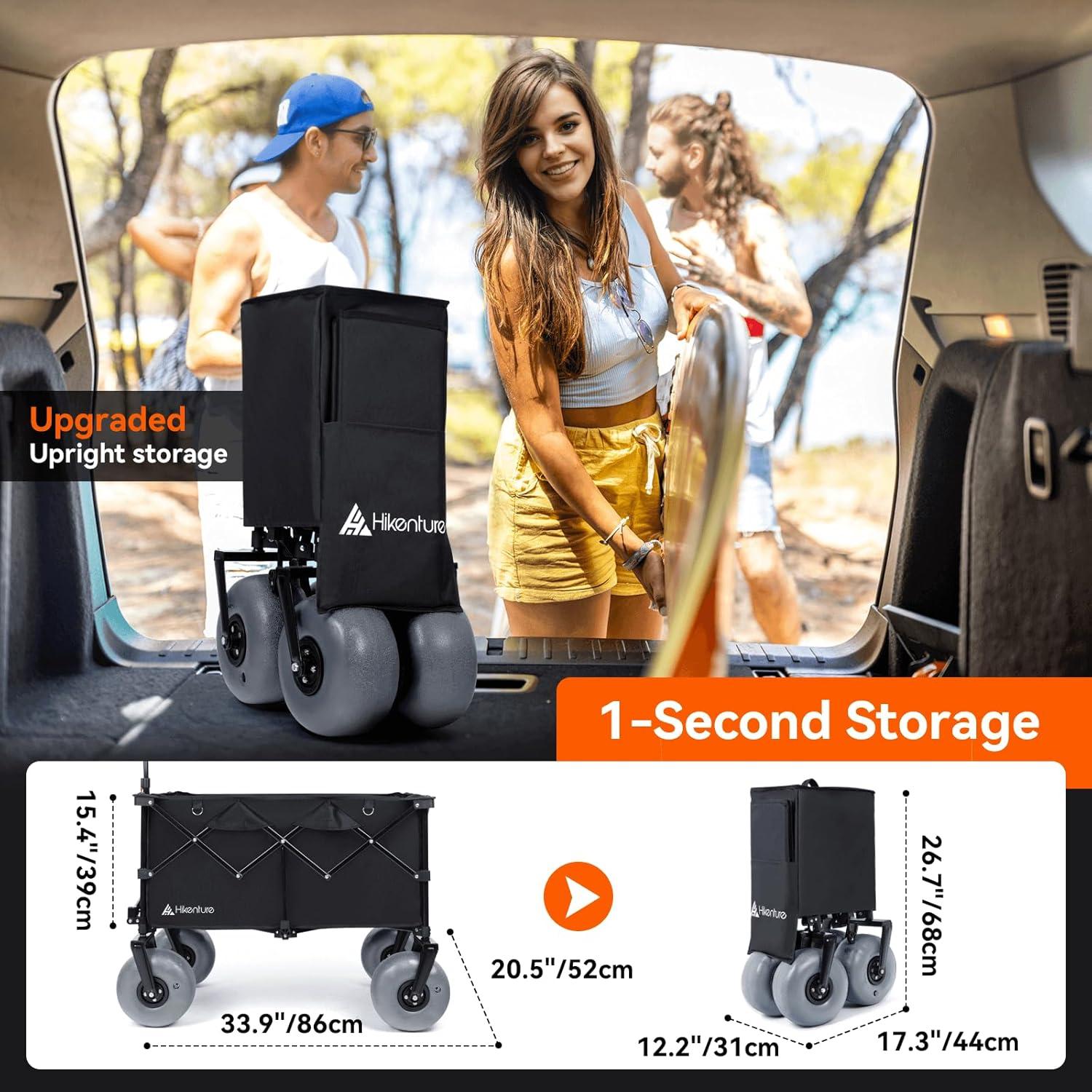 imageHikenture Beach Wagon with Balloon Wheels 9quot PU Tires Collapsible Wagon 308lbs Heavy Duty Beach Cart with Big Wheels for Sand Large Capacity Utility Wagons Carts Foldable Grey Wheels