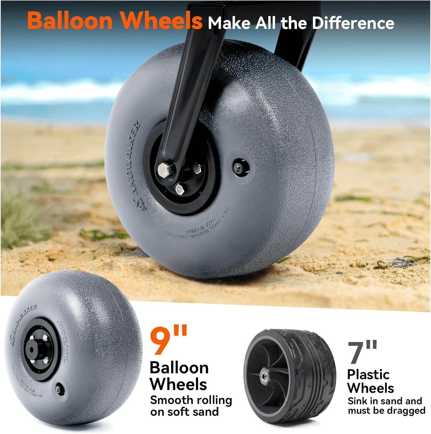 imageHikenture Beach Wagon with Balloon Wheels 9quot PU Tires Collapsible Wagon 308lbs Heavy Duty Beach Cart with Big Wheels for Sand Large Capacity Utility Wagons Carts Foldable Grey Wheels