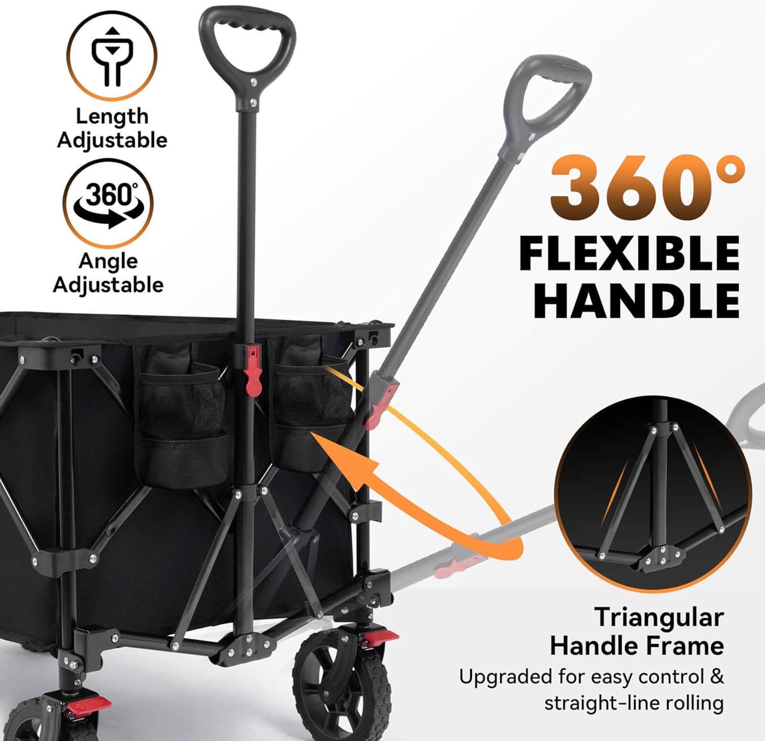 imageHikenture Collapsible Wagon  330LBS Capacity Extra Large Foldable Wagon with AllTerrain Wheels Utility Beach Cart for Outdoor GardenBlack