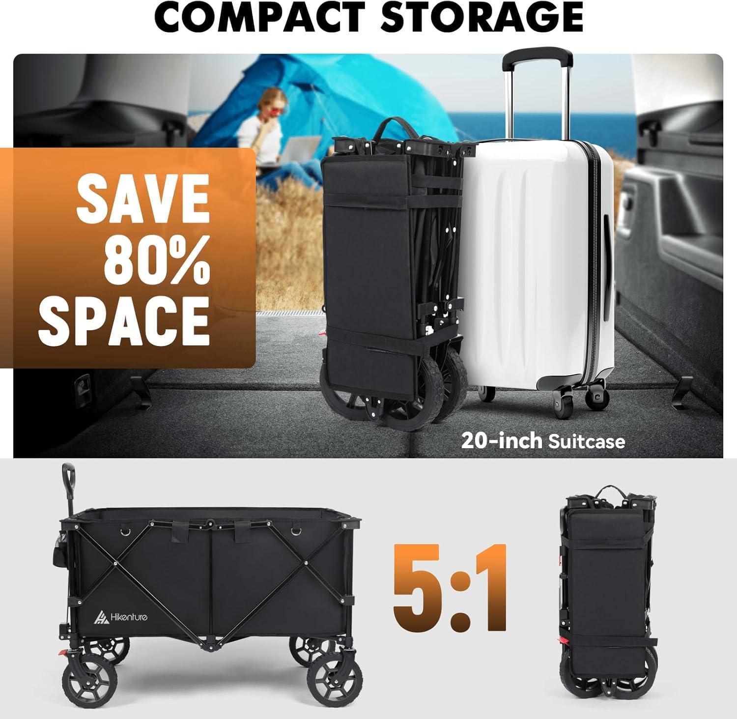imageHikenture Collapsible Wagon  330LBS Capacity Extra Large Foldable Wagon with AllTerrain Wheels Utility Beach Cart for Outdoor GardenBlack
