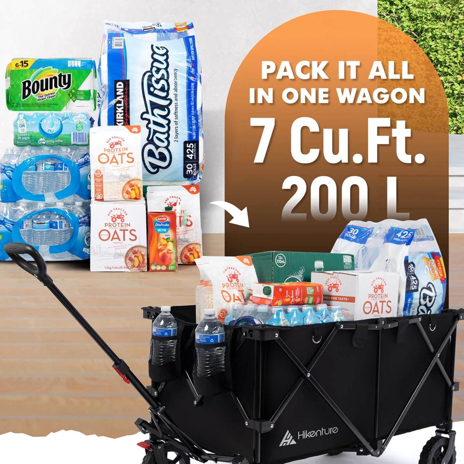 imageHikenture Collapsible Wagon  330LBS Capacity Extra Large Foldable Wagon with AllTerrain Wheels Utility Beach Cart for Outdoor GardenBlack