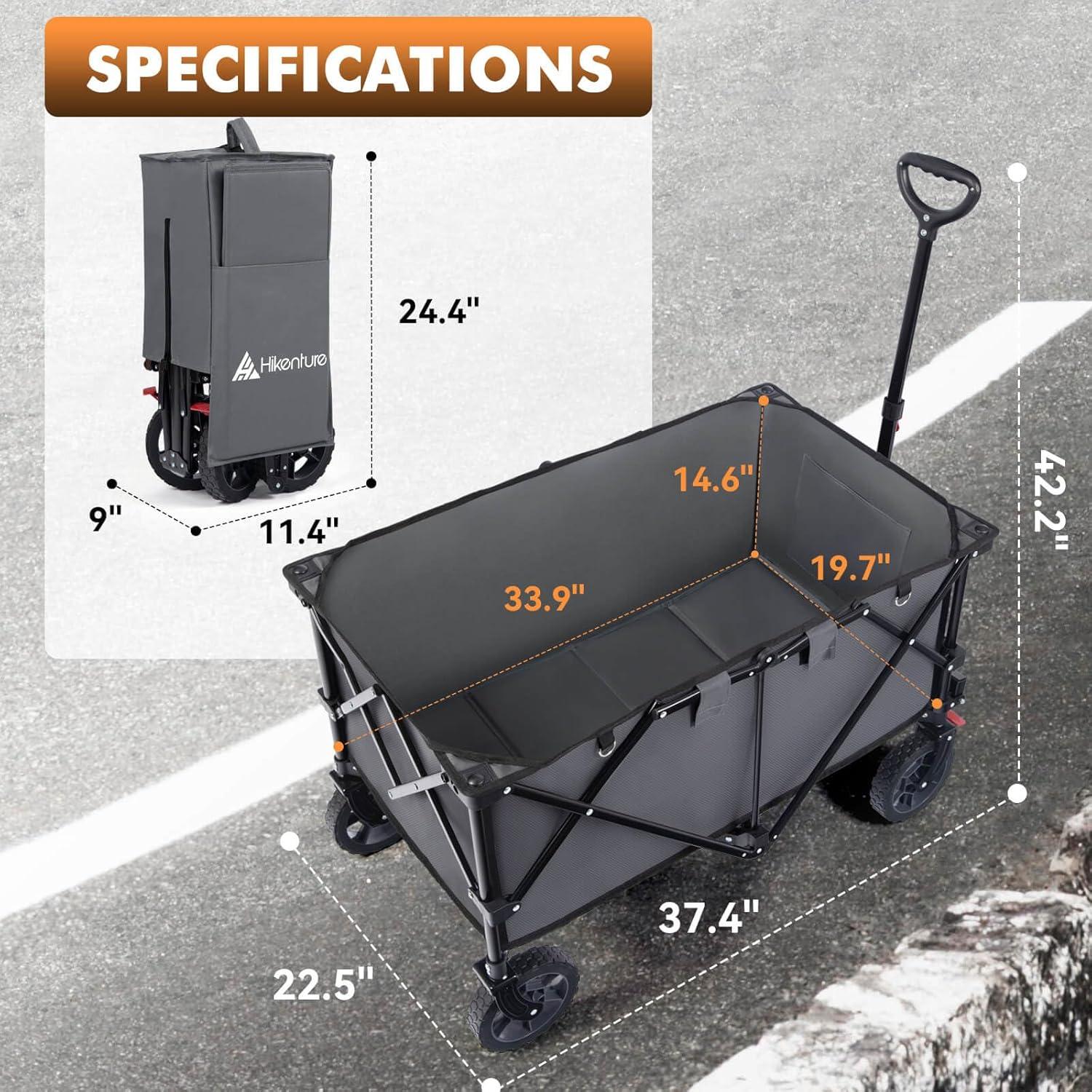 imageHikenture Collapsible Wagon  330LBS Capacity Extra Large Foldable Wagon with AllTerrain Wheels Utility Beach Cart for Outdoor GardenGray