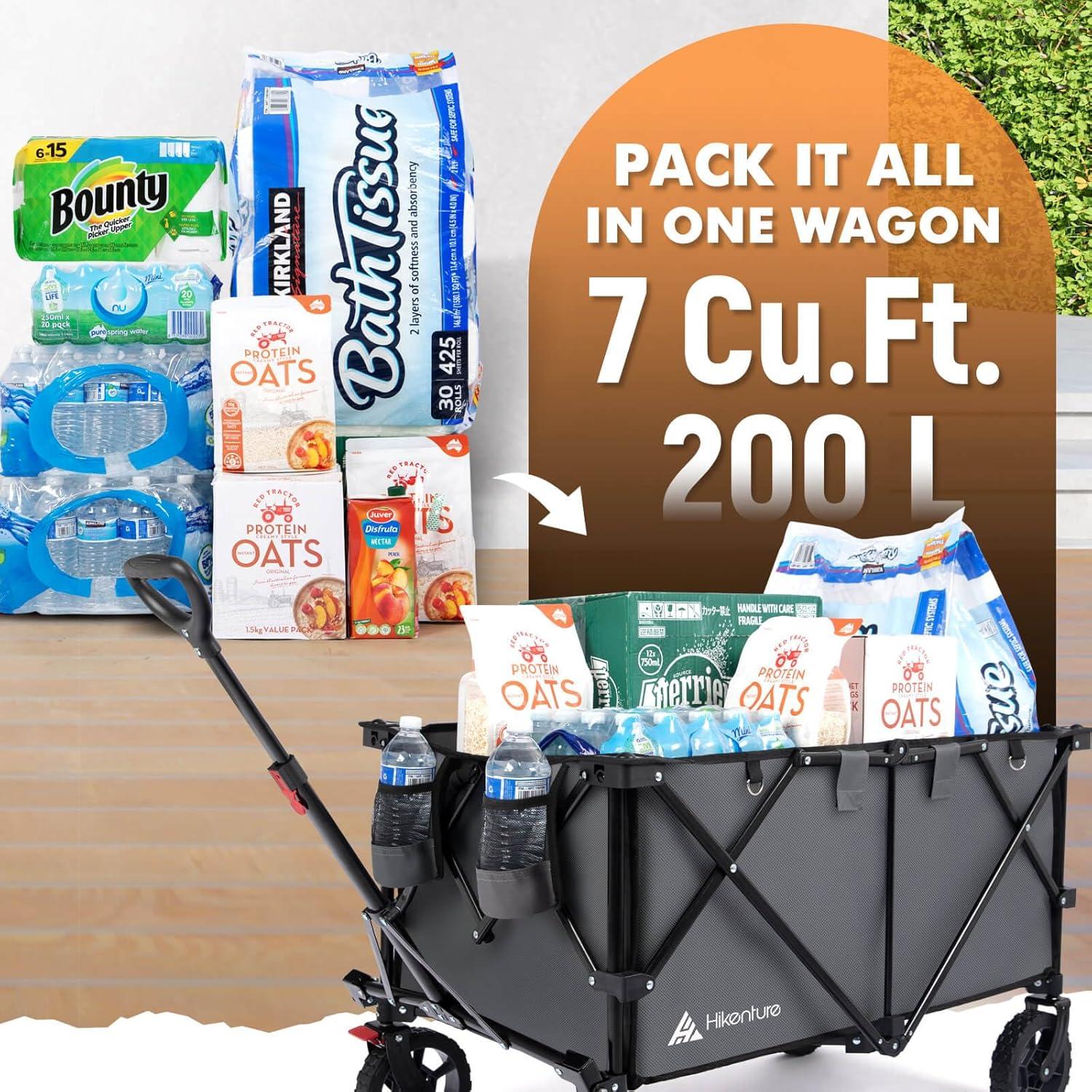 imageHikenture Collapsible Wagon  330LBS Capacity Extra Large Foldable Wagon with AllTerrain Wheels Utility Beach Cart for Outdoor GardenGray