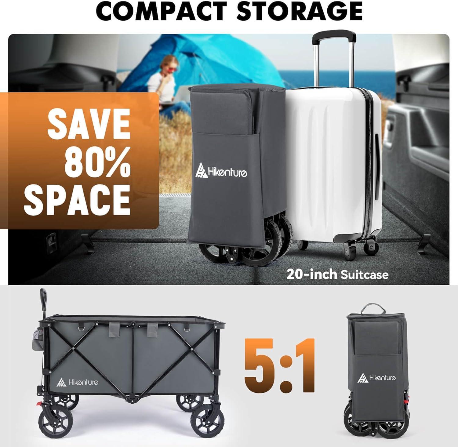 imageHikenture Collapsible Wagon  330LBS Capacity Extra Large Foldable Wagon with AllTerrain Wheels Utility Beach Cart for Outdoor GardenGray