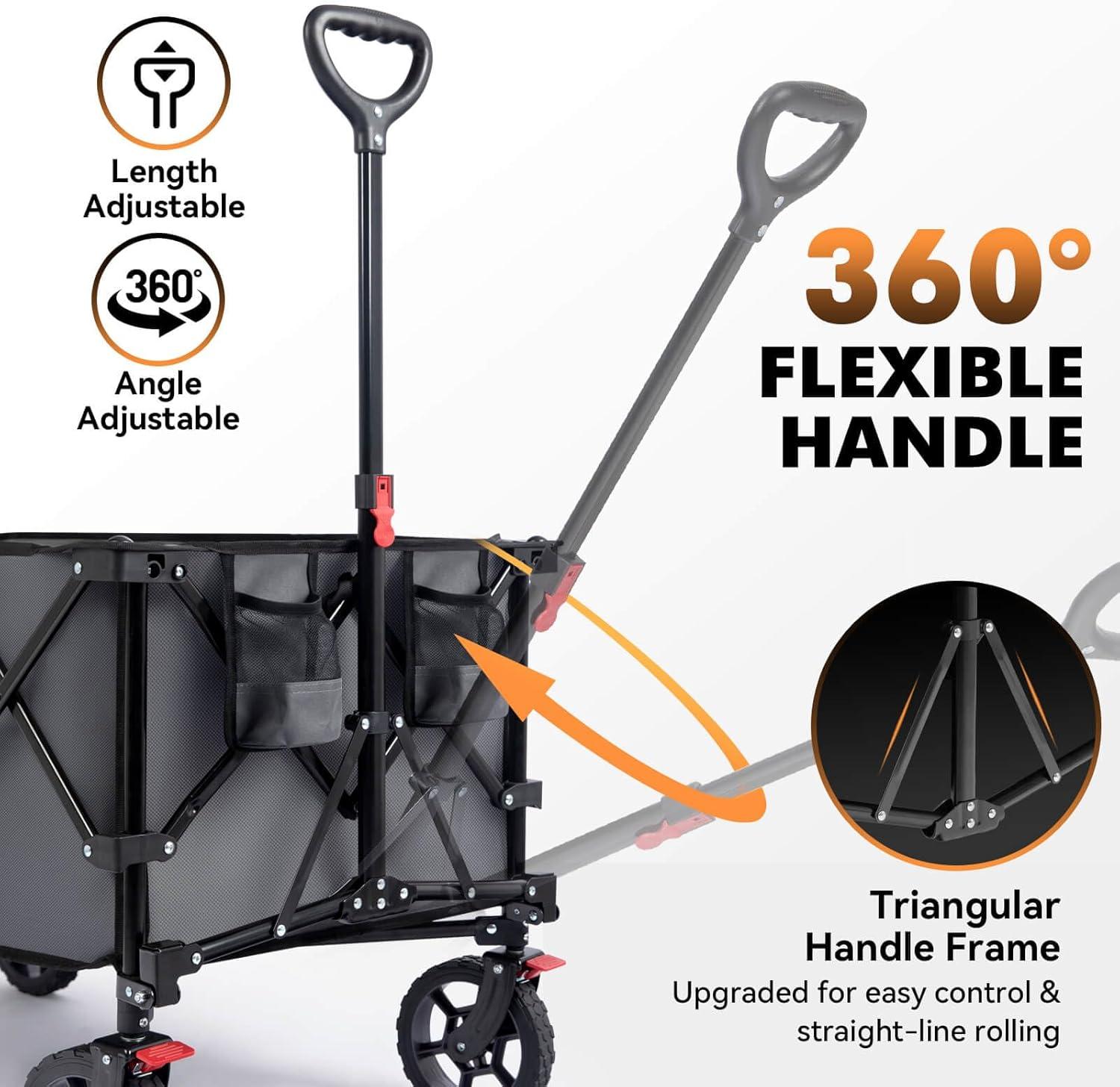 imageHikenture Collapsible Wagon  330LBS Capacity Extra Large Foldable Wagon with AllTerrain Wheels Utility Beach Cart for Outdoor GardenGray