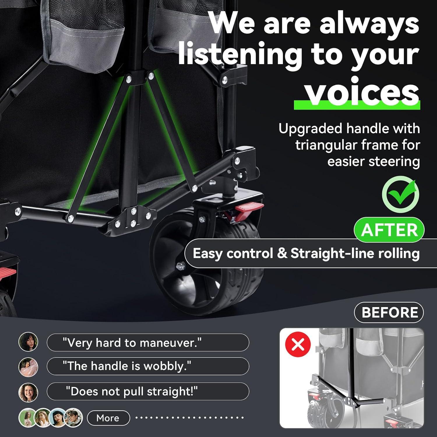 imageHikenture Collapsible Wagon Cart 330lbs Capacity Beach Wagons with Big Wheels for Sand Heavy Duty Foldable Cart with Brakes Portable Utility Folding Garden Cart for OutdoorBlackgrey