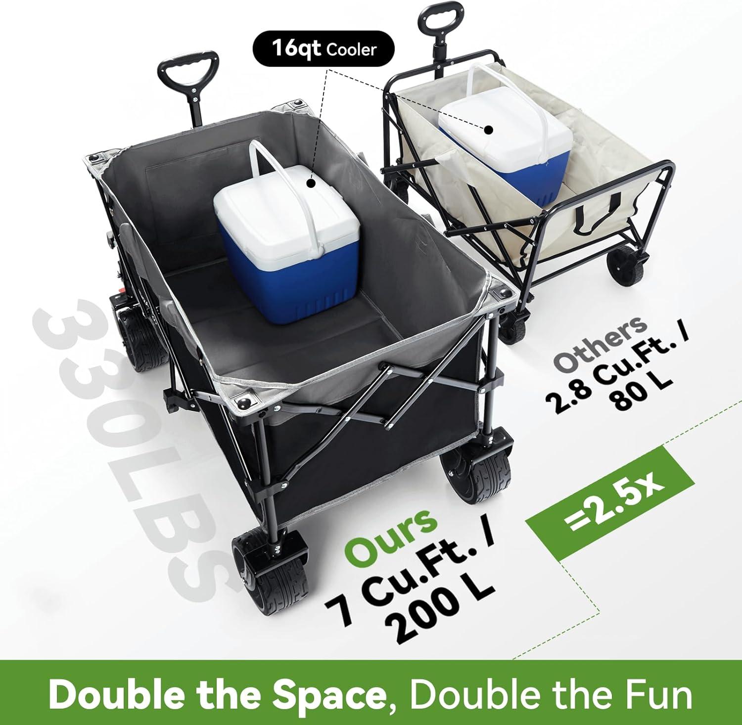 imageHikenture Collapsible Wagon Cart 330lbs Capacity Beach Wagons with Big Wheels for Sand Heavy Duty Foldable Cart with Brakes Portable Utility Folding Garden Cart for OutdoorBlackgrey