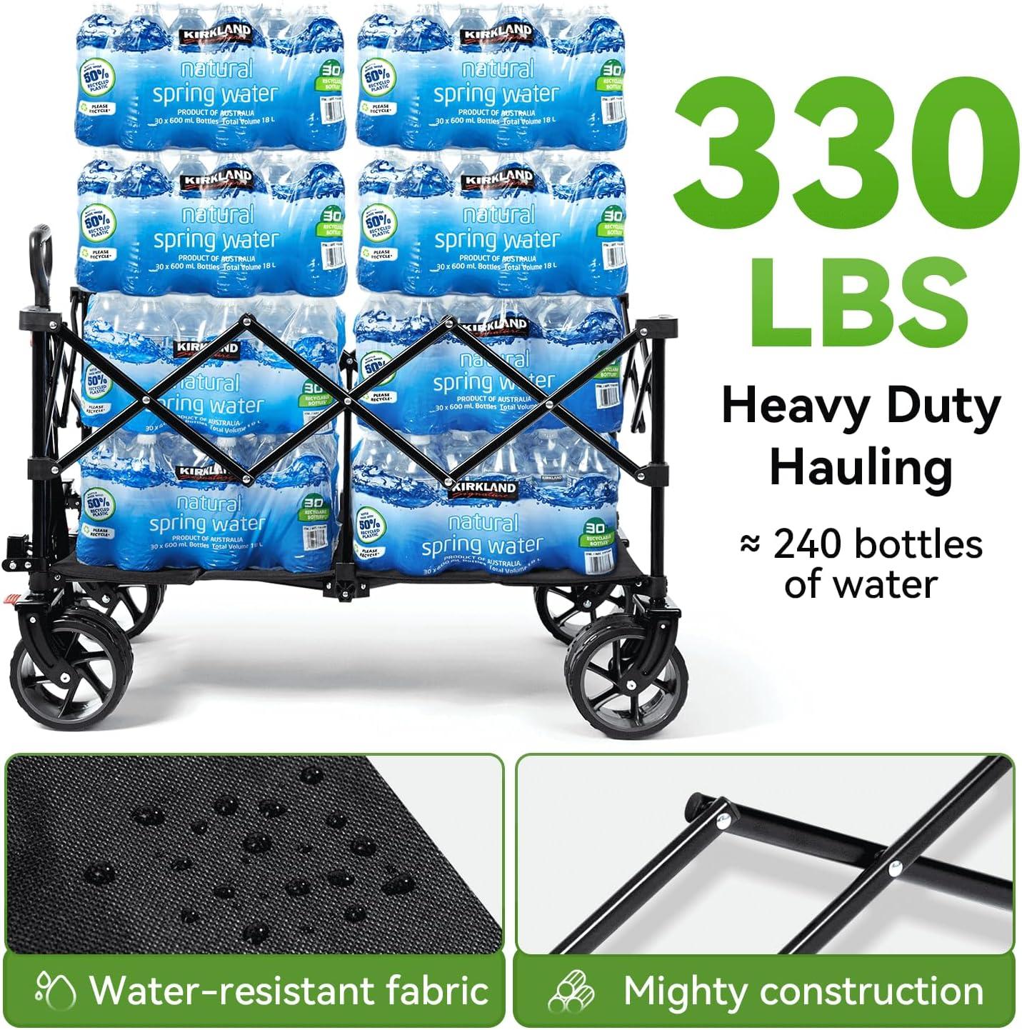 imageHikenture Collapsible Wagon Cart 330lbs Capacity Beach Wagons with Big Wheels for Sand Heavy Duty Foldable Cart with Brakes Portable Utility Folding Garden Cart for OutdoorBlackgrey