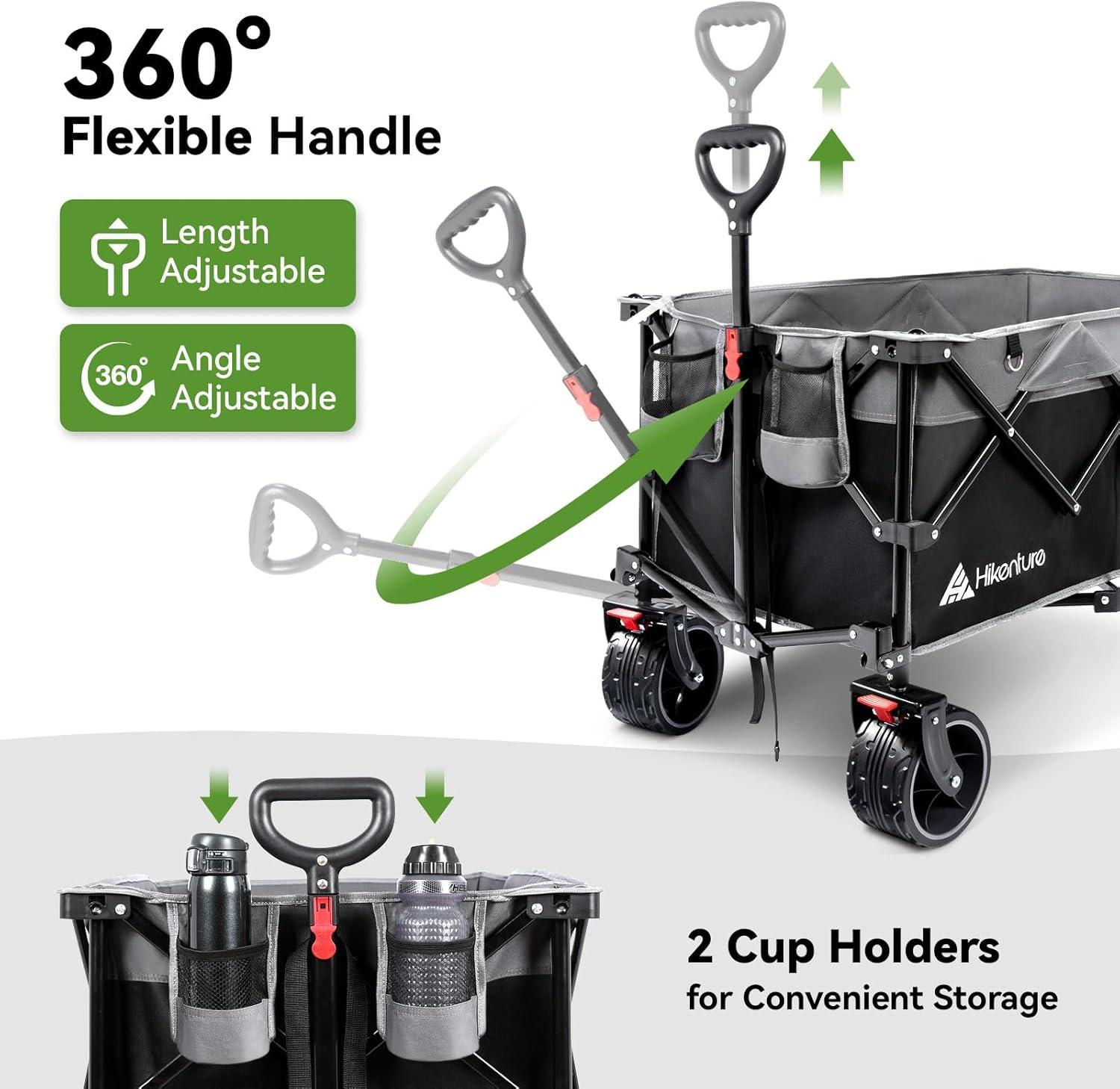 imageHikenture Collapsible Wagon Cart 330lbs Capacity Beach Wagons with Big Wheels for Sand Heavy Duty Foldable Cart with Brakes Portable Utility Folding Garden Cart for OutdoorBlackgrey