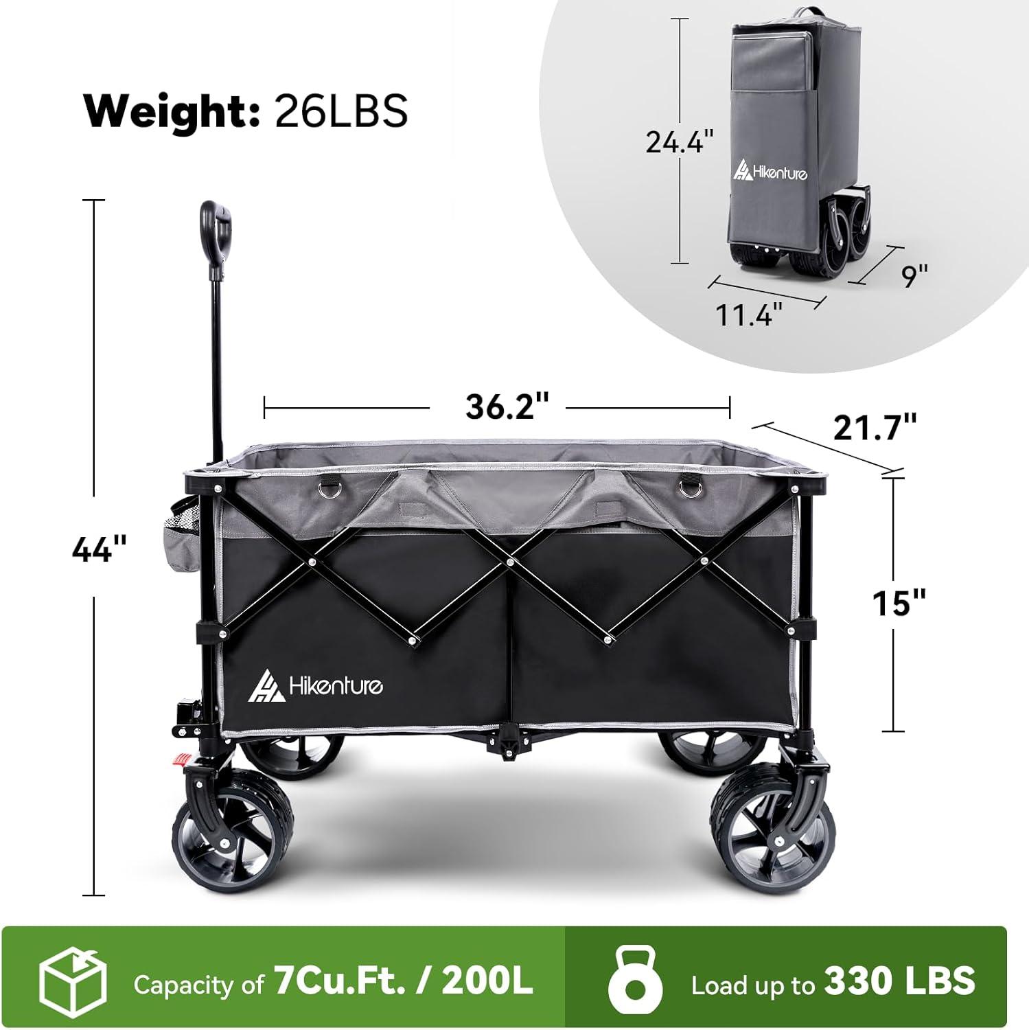imageHikenture Collapsible Wagon Cart 330lbs Capacity Beach Wagons with Big Wheels for Sand Heavy Duty Foldable Cart with Brakes Portable Utility Folding Garden Cart for OutdoorBlackgrey