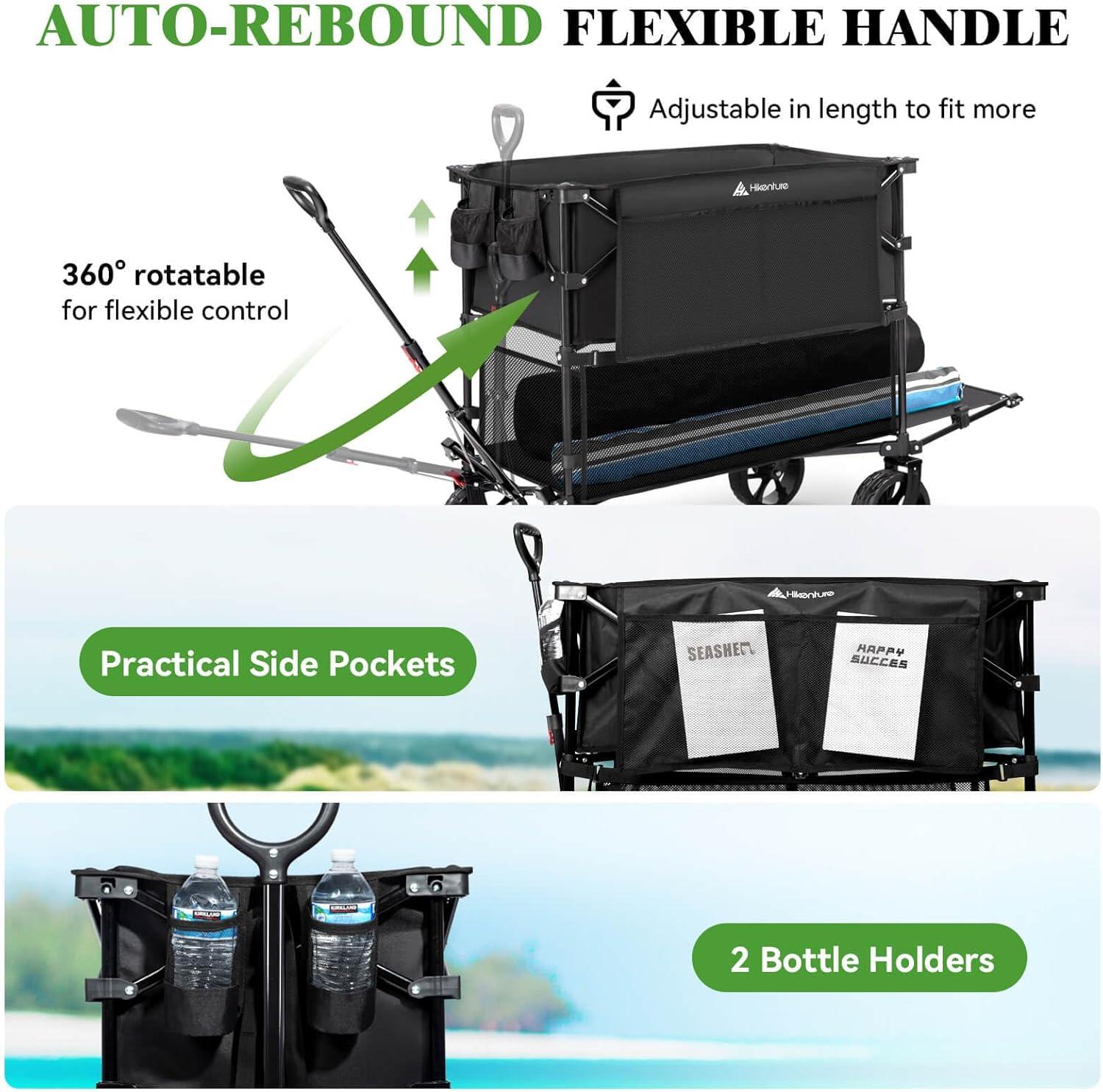 imageHikenture Double Decker Wagon 400L Extra Large Beach Wagon with Big Wheels for Sand 500LBS Heavy Duty Collapsible Cart with Tailgate Utility Carts Foldable for Beach Sports