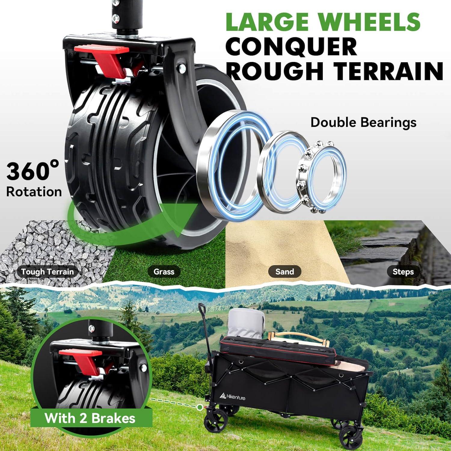 imageHikenture Extended Collapsible Wagon 500 LBS Wagons Carts Foldable Heavy Duty Beach Wagon with Big Wheels for Sand 300L Large Capacity Foldable Wagons Utility Grocery Cart for Garden Sports