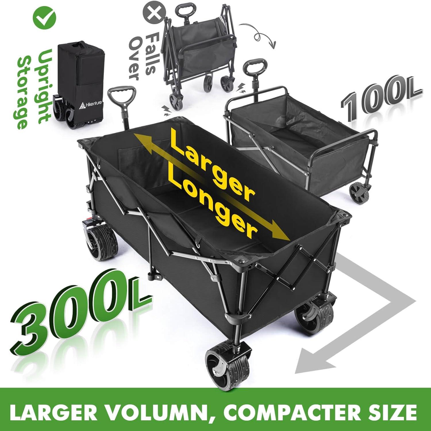 imageHikenture Extended Collapsible Wagon 500 LBS Wagons Carts Foldable Heavy Duty Beach Wagon with Big Wheels for Sand 300L Large Capacity Foldable Wagons Utility Grocery Cart for Garden Sports