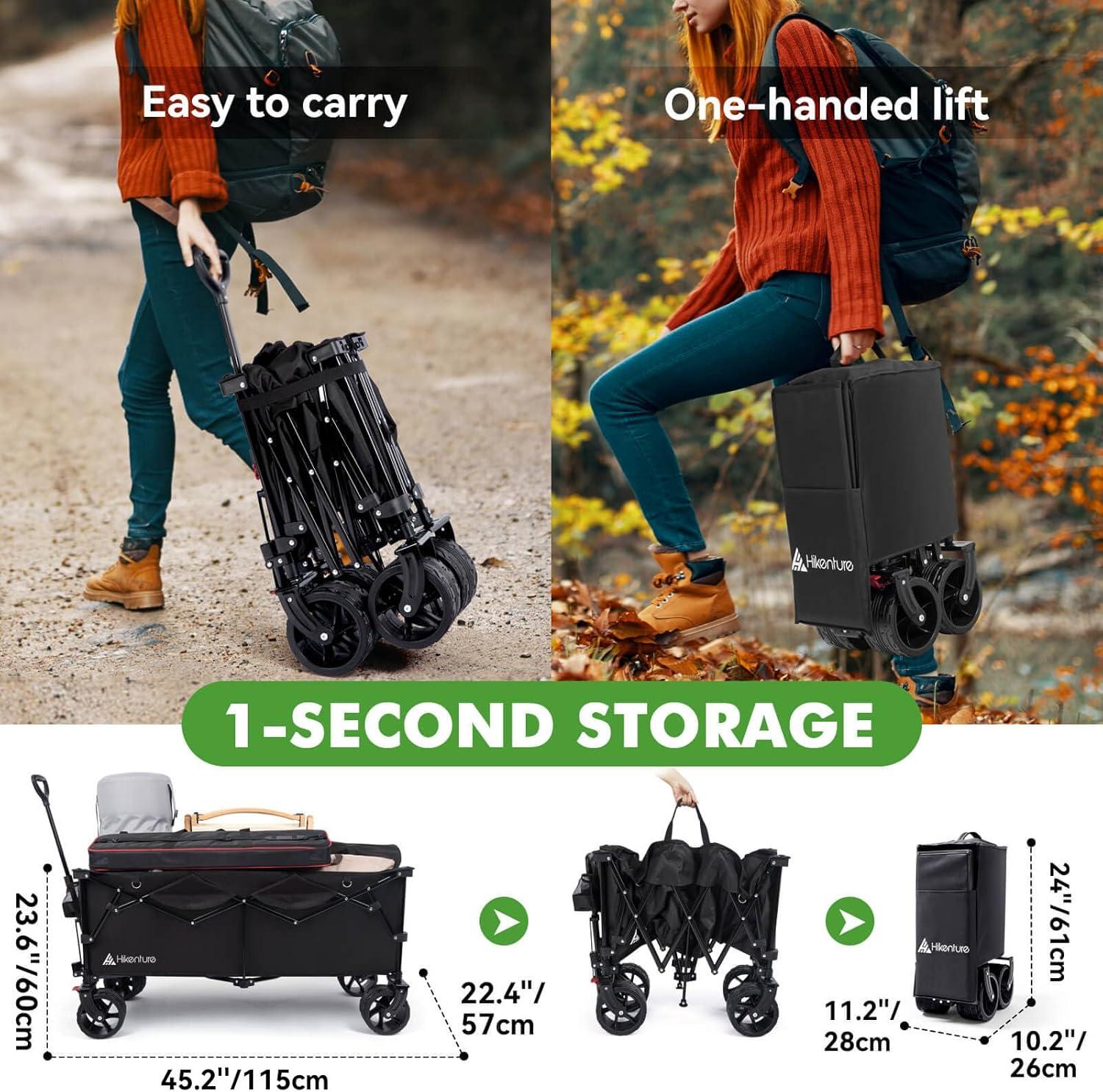 imageHikenture Extended Collapsible Wagon 500 LBS Wagons Carts Foldable Heavy Duty Beach Wagon with Big Wheels for Sand 300L Large Capacity Foldable Wagons Utility Grocery Cart for Garden Sports