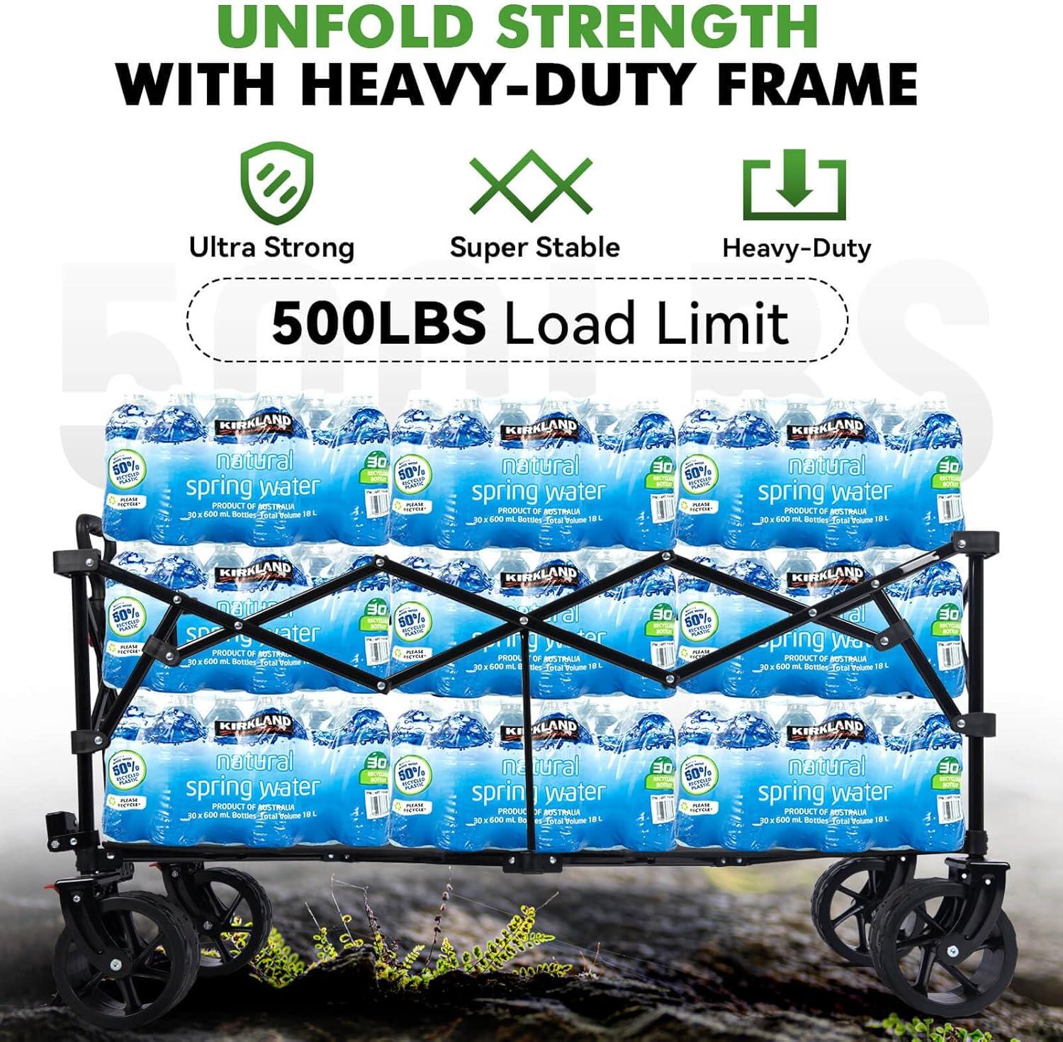 imageHikenture Extended Collapsible Wagon 500 LBS Wagons Carts Foldable Heavy Duty Beach Wagon with Big Wheels for Sand 300L Large Capacity Foldable Wagons Utility Grocery Cart for Garden Sports