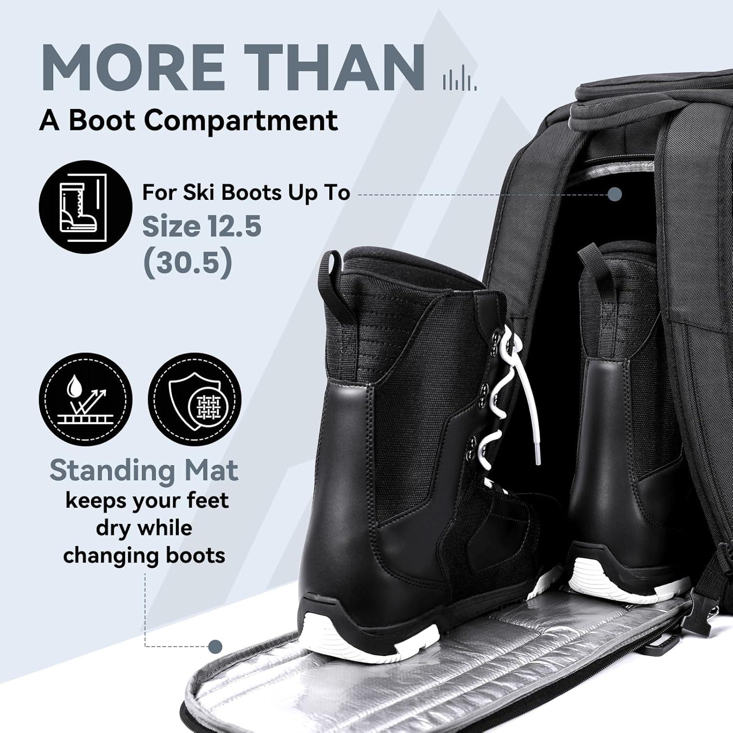 imageHikenture Ski Boot Bag Backpack 50L Padded Ski Bag ampamp Snowboard Boot Bag with Drain Holes Large Capacity WaterResistant Ski Travel Bag for Ski Boots Helmet Goggles Clothes Gloves Snowboard GearBlack