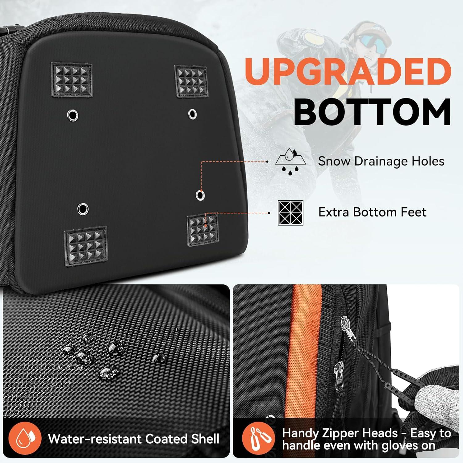 imageHikenture Ski Boot Bag Backpack 50L Padded Ski Bag ampamp Snowboard Boot Bag with Drain Holes Large Capacity WaterResistant Ski Travel Bag for Ski Boots Helmet Goggles Clothes Gloves Snowboard GearOrange