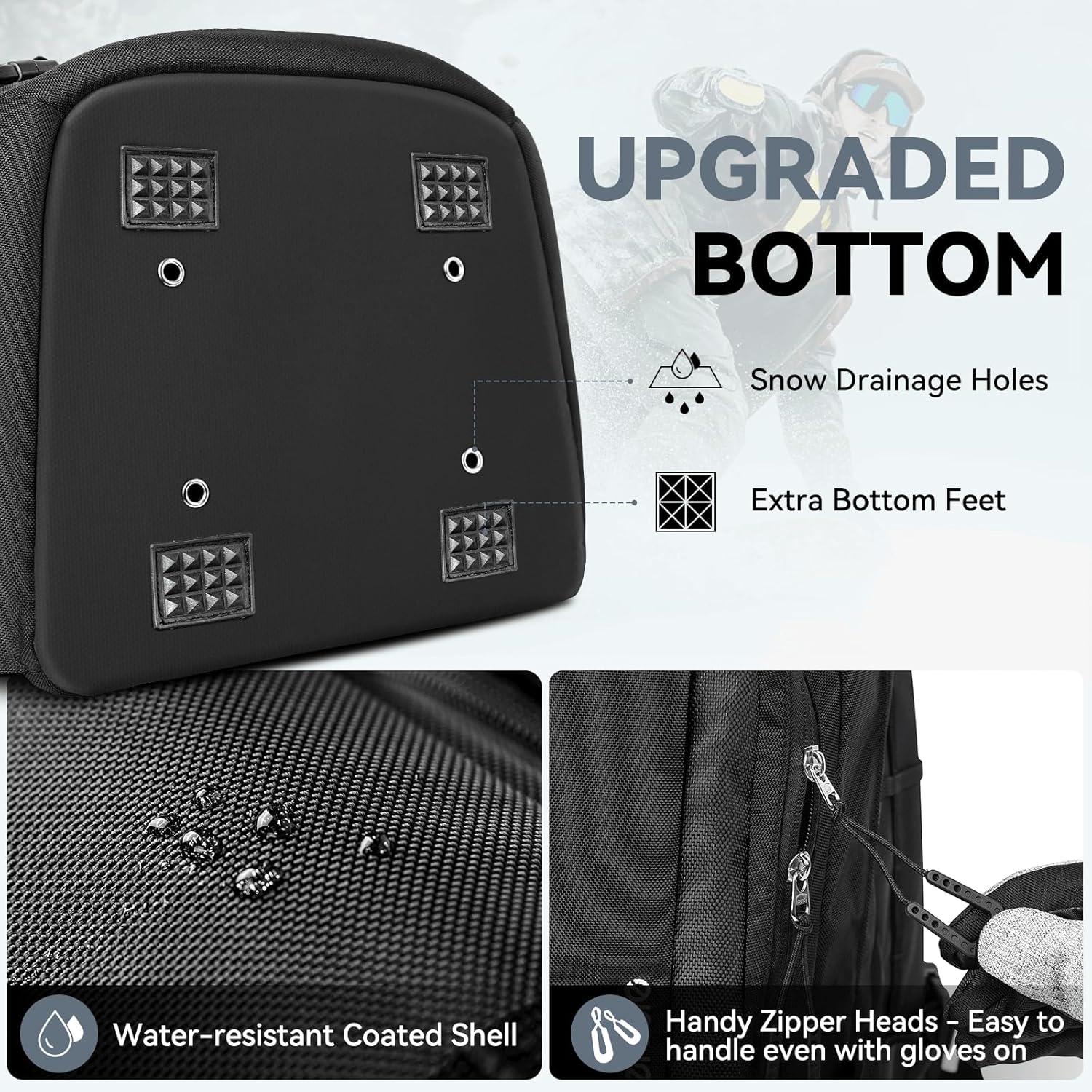 imageHikenture Ski Boot Bag Backpack 50L Padded Ski Bag ampamp Snowboard Boot Bag with Drain Holes Large Capacity WaterResistant Ski Travel Bag for Ski Boots Helmet Goggles Clothes Gloves Snowboard GearBlack