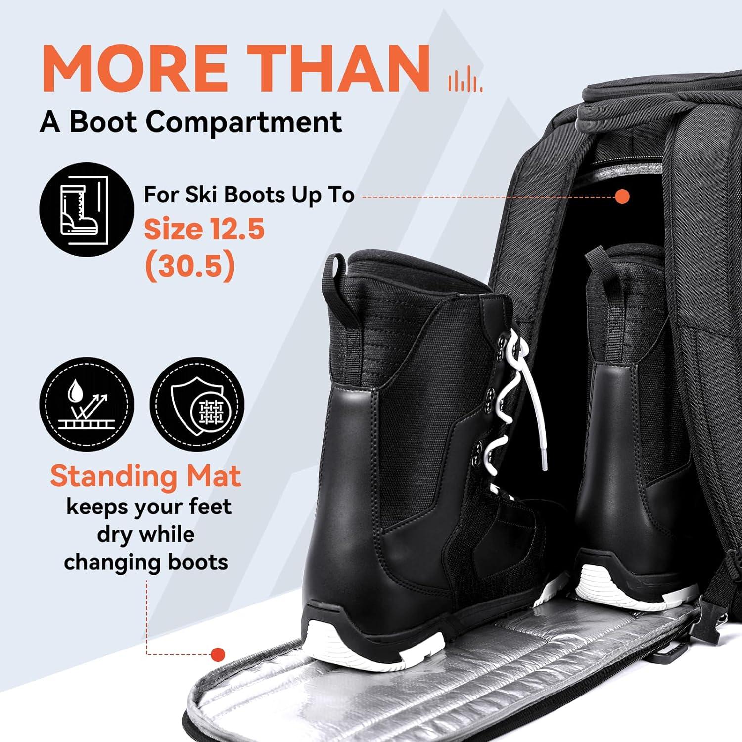 imageHikenture Ski Boot Bag Backpack 50L Padded Ski Bag ampamp Snowboard Boot Bag with Drain Holes Large Capacity WaterResistant Ski Travel Bag for Ski Boots Helmet Goggles Clothes Gloves Snowboard GearOrange