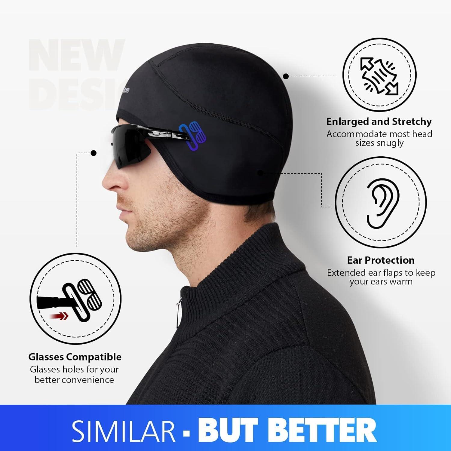 imageHikenture Skull Cap Helmet Liner and Ski Gloves for Winter Thermal Cycling Cap and 3M Thinsulate Waterproof Snowboard Gloves for Men ampamp Women Cycling Hat and Touchscreen Snowmobile Gloves Size L