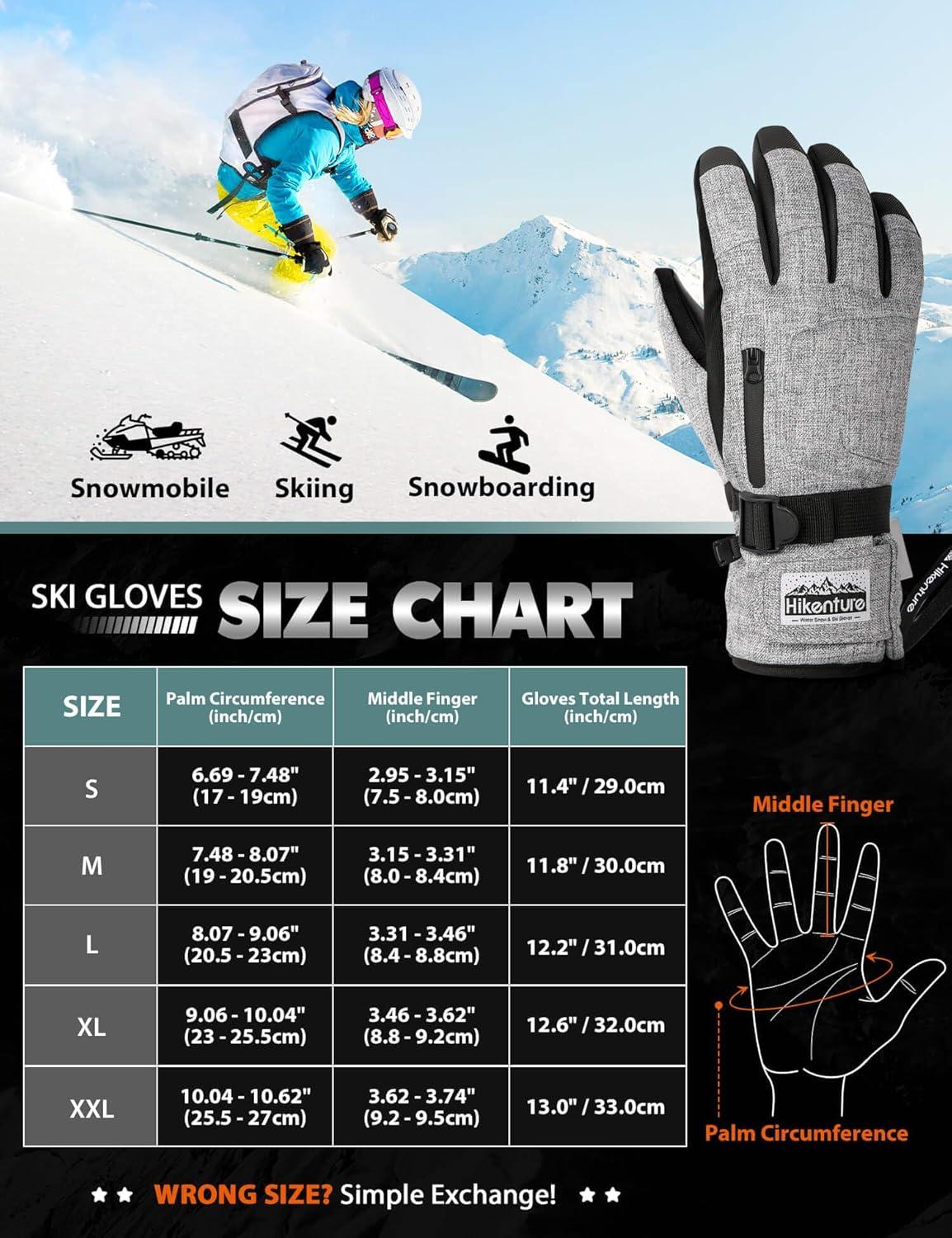 imageHikenture Snow Gloves for MenampampWomen 3M Thinsulate Waterproof Skiing Gloves with Pocket and Touchscreen FunctionalityGrey