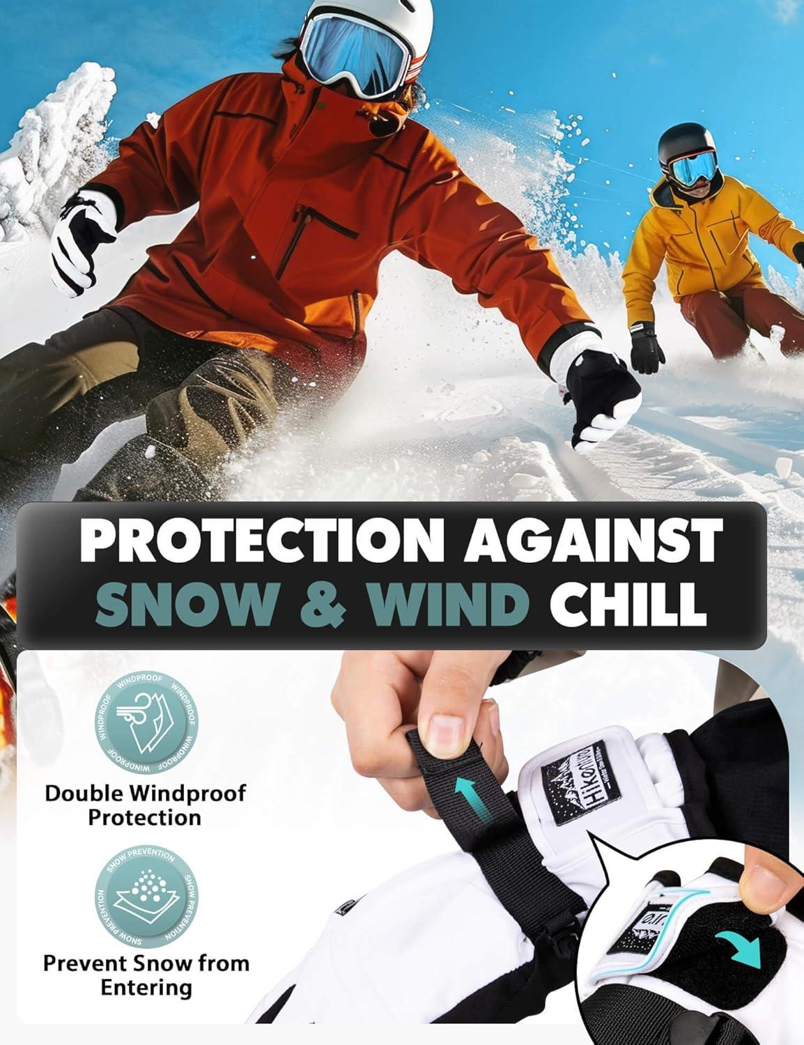 imageHikenture Snow Gloves for MenampampWomen 3M Thinsulate Waterproof Skiing Gloves with Pocket and Touchscreen FunctionalityWhite
