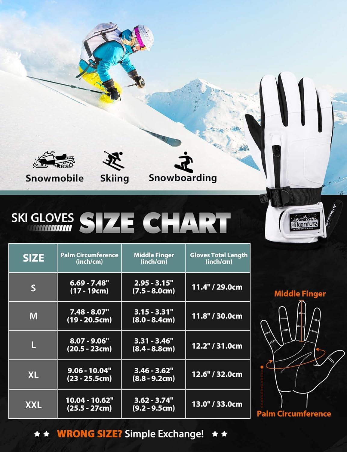 imageHikenture Snow Gloves for MenampampWomen 3M Thinsulate Waterproof Skiing Gloves with Pocket and Touchscreen FunctionalityWhite