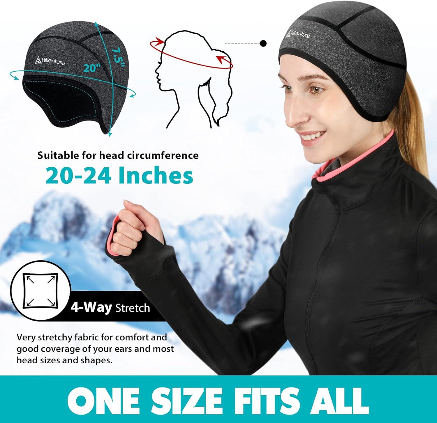 imageHikenture Womens Skull Cap with Ponytail HoleWinter Running Beanie Hat Cold Weather Thermal Cycling Helmet Liner with FleeceGrey