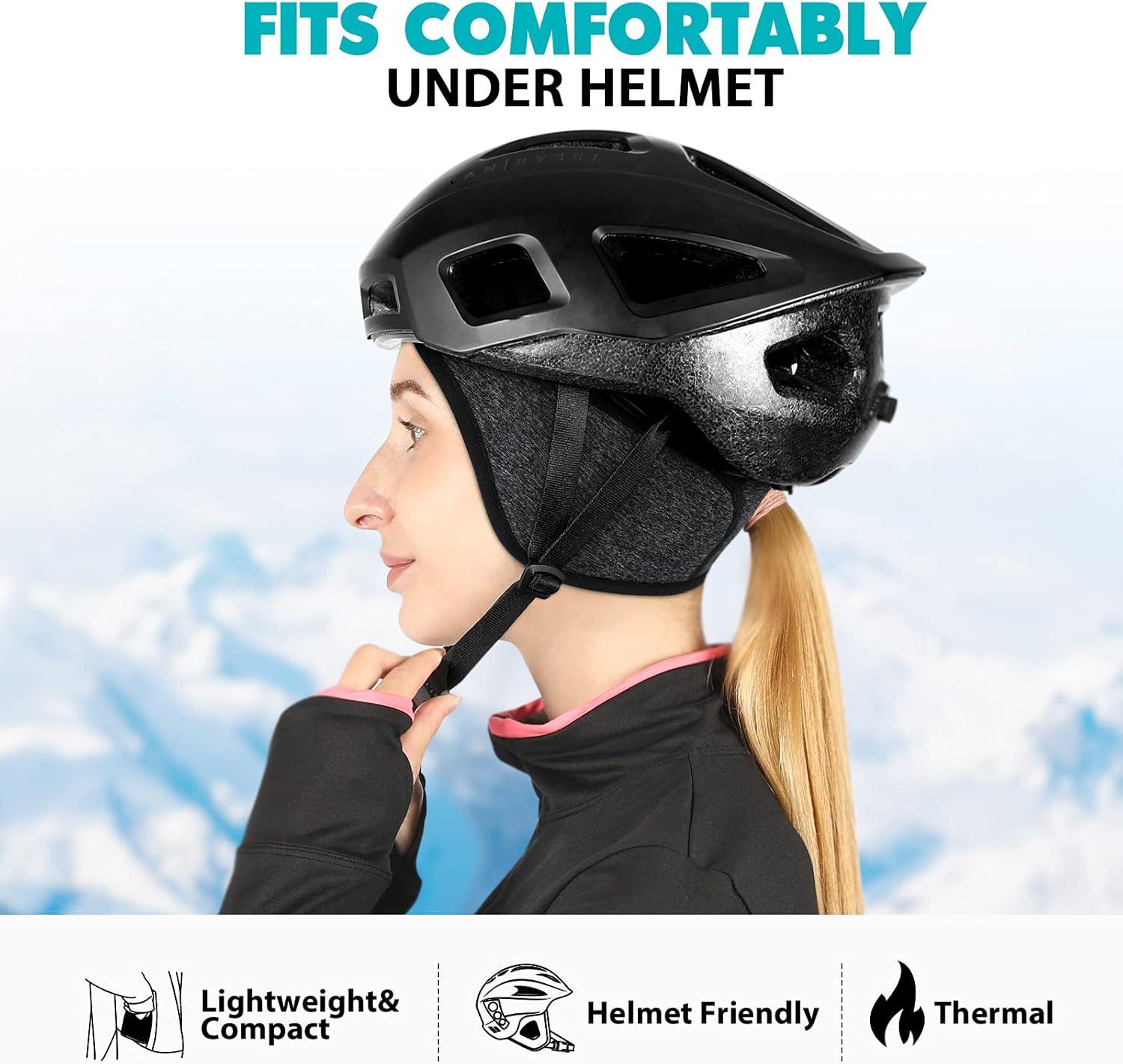 imageHikenture Womens Skull Cap with Ponytail HoleWinter Running Beanie Hat Cold Weather Thermal Cycling Helmet Liner with FleeceGrey