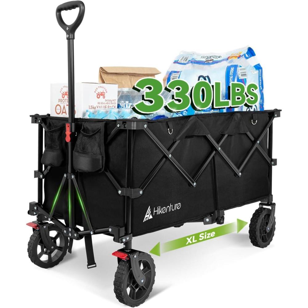 imageHikenture 330lbs Collapsible Wagon Cart UltraLarge Wagons Carts Foldable Heavy Duty Utility All Terrain Folding Wagon with Wheels for Groceries Garden Sports Beach Shopping BlueBlack