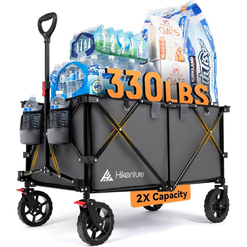 imageHikenture Collapsible Wagon  330LBS Capacity Extra Large Foldable Wagon with AllTerrain Wheels Utility Beach Cart for Outdoor GardenGray