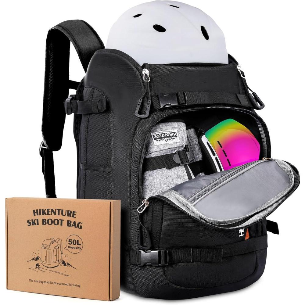 imageHikenture Ski Boot Bag Backpack 50L Padded Ski Bag ampamp Snowboard Boot Bag with Drain Holes Large Capacity WaterResistant Ski Travel Bag for Ski Boots Helmet Goggles Clothes Gloves Snowboard GearOrange