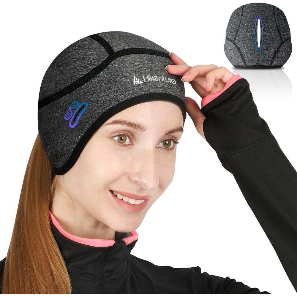 imageHikenture Skull Cap Helmet Liner with Ponytail Womens Winter Thermal Cycling Cap Running Hat Beanie with Glasses HolesGrey