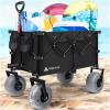 imageHikenture Beach Wagon with Balloon Wheels 9quot PU Tires Collapsible Wagon 308lbs Heavy Duty Beach Cart with Big Wheels for Sand Large Capacity Utility Wagons Carts Foldable Grey Wheels