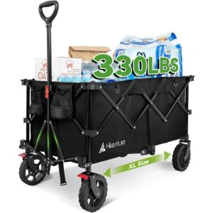 Hikenture 330lbs Collapsible Wagon Cart, Ultra-Large Wagons Carts Foldable Heavy Duty, Utility All Terrain Folding Wagon with Wheels for Groceries, Garden, Sports, Beach, Shopping, Blue(Black)