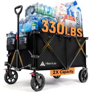 Hikenture Collapsible Wagon – 330LBS Capacity, Extra Large Foldable Wagon with All-Terrain Wheels, Utility Beach Cart for Outdoor Garden(Black)