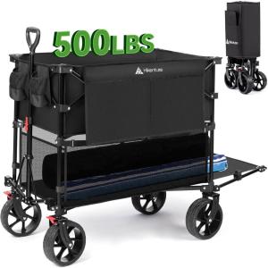Hikenture Double Decker Wagon, 400L Extra Large Beach Wagon with Big Wheels for Sand, 500LBS Heavy Duty Collapsible Cart with Tailgate, Utility Carts Foldable for Beach, Sports