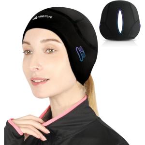 Hikenture Skull Cap Helmet Liner with Ponytail, Women’s Winter Thermal Cycling Cap Running Hat Beanie with Glasses Holes(Black)