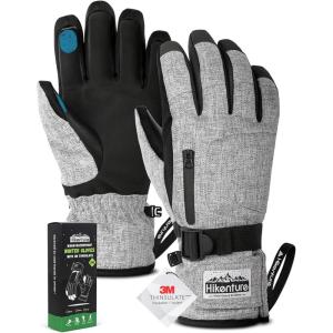 Hikenture Snow Gloves for Men&Women, 3M Thinsulate Waterproof Skiing Gloves with Pocket and Touchscreen Functionality(Grey)