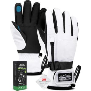 Hikenture Snow Gloves for Men&Women, 3M Thinsulate Waterproof Skiing Gloves with Pocket and Touchscreen Functionality(White)