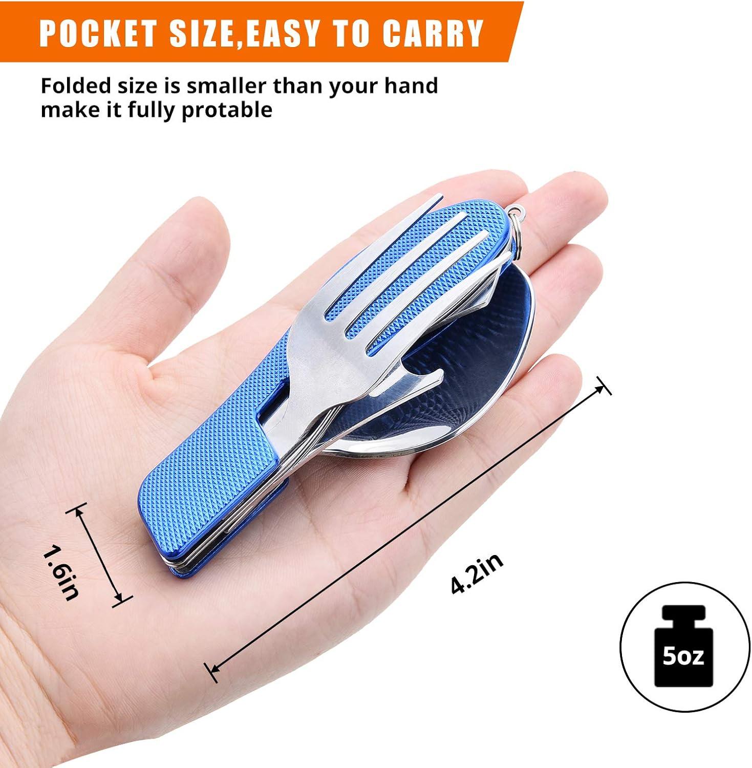 imageCamping Utensils 2 PackHIKENTURE 4in1 Stainless Steel Spoon Fork Knife and Bottle Opener Combo  Lightweight and Portable Travel Eating Silverware for Hiking Backpacking and Picnic Red 2packBlue 2 Pack