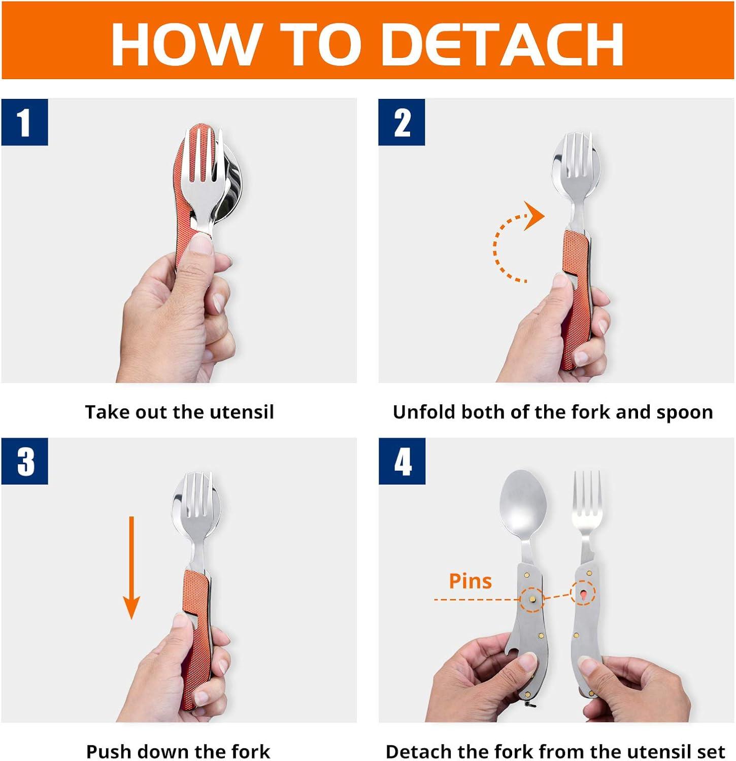 imageCamping Utensils 2 PackHIKENTURE 4in1 Stainless Steel Spoon Fork Knife and Bottle Opener Combo  Lightweight and Portable Travel Eating Silverware for Hiking Backpacking and Picnic Red 2packRed 2 Pack