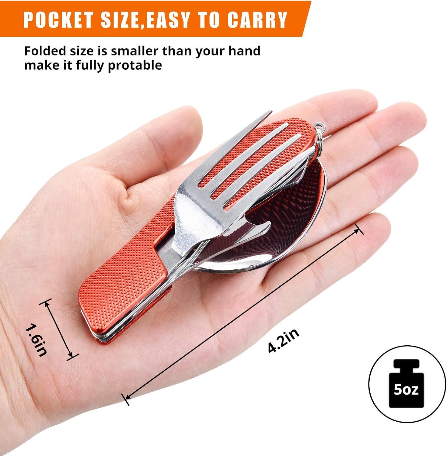 imageCamping Utensils 2 PackHIKENTURE 4in1 Stainless Steel Spoon Fork Knife and Bottle Opener Combo  Lightweight and Portable Travel Eating Silverware for Hiking Backpacking and Picnic Red 2packRed 2 Pack