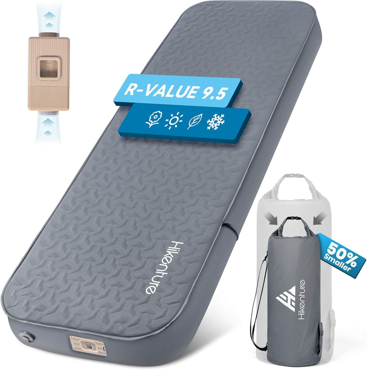 imageHikenture 4quot Thick Self Inflating Sleeping Pad Foam ampamp Air Camping Mattress 95 RValue Insulated Sleeping Mat Portable All Season Camping Pad for Tent Car Cot TruckSingle 8028