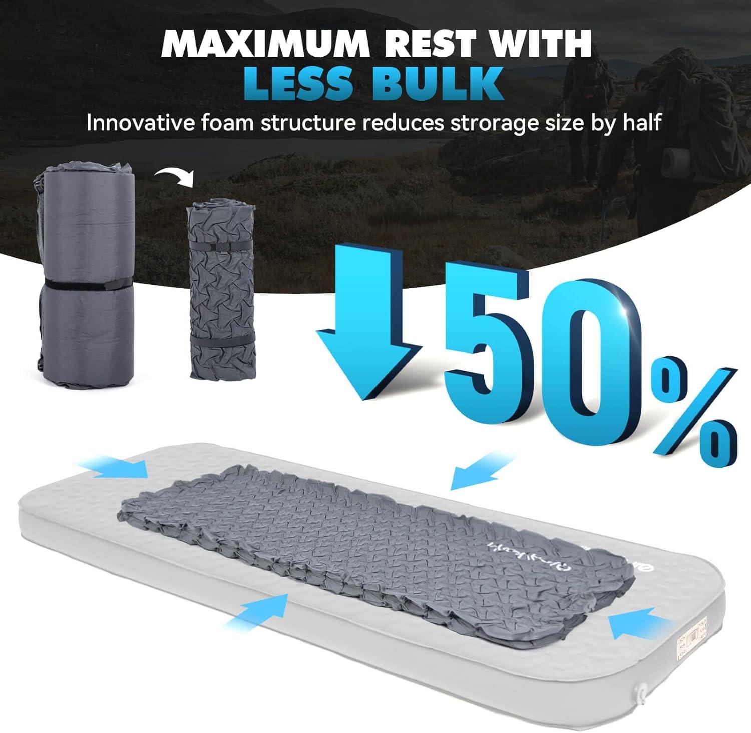 imageHikenture 4quot Thick Self Inflating Sleeping Pad Foam ampamp Air Camping Mattress 95 RValue Insulated Sleeping Mat Portable All Season Camping Pad for Tent Car Cot TruckSingle 8028