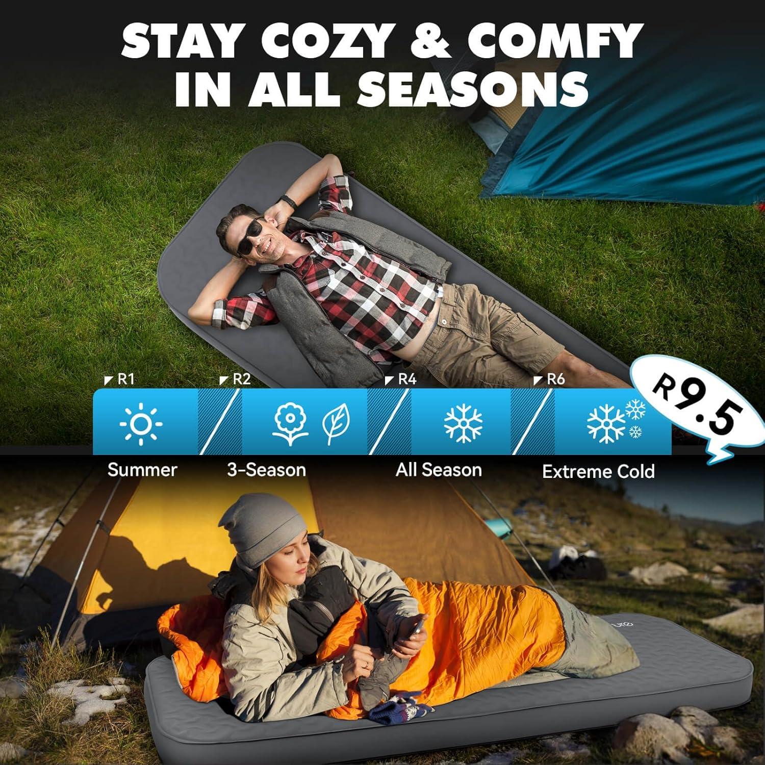 imageHikenture 4quot Thick Self Inflating Sleeping Pad Foam ampamp Air Camping Mattress 95 RValue Insulated Sleeping Mat Portable All Season Camping Pad for Tent Car Cot TruckSingle 8028