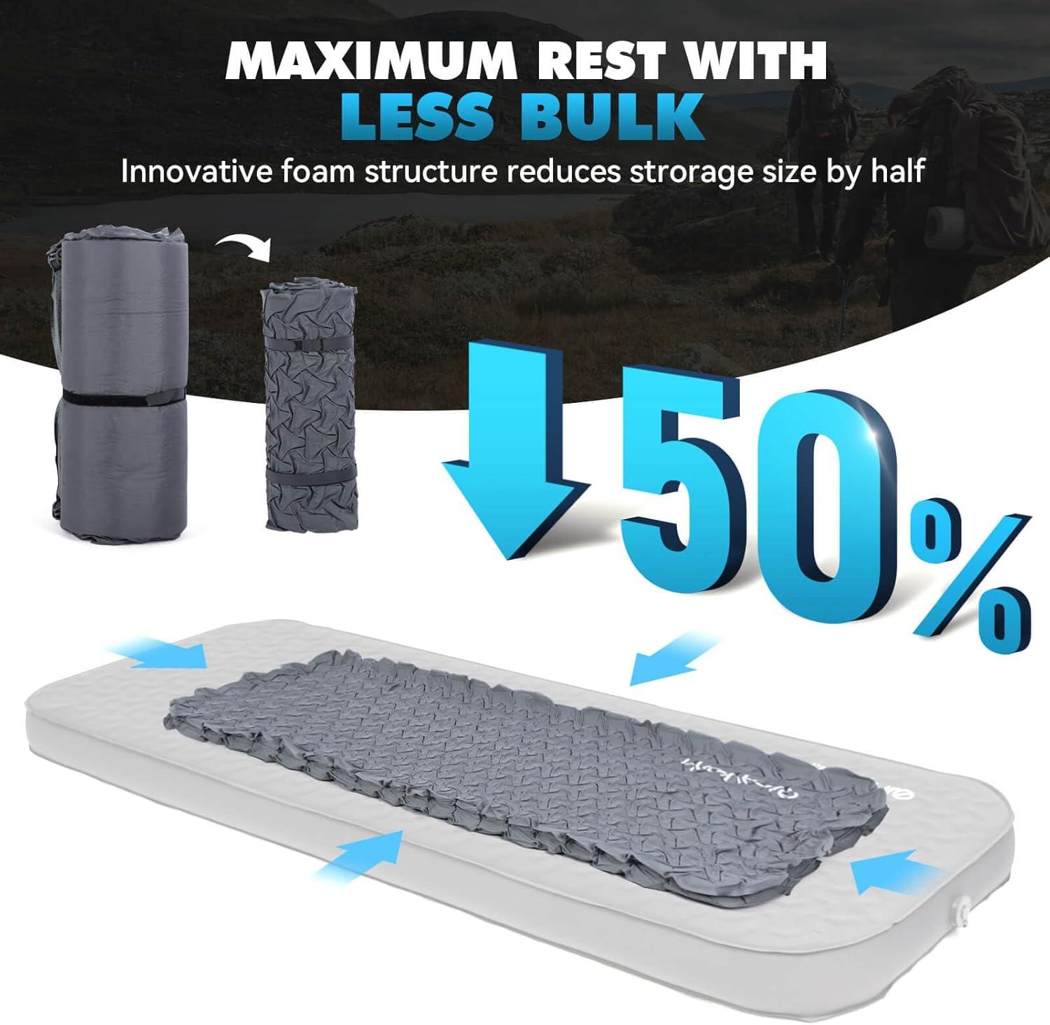 imageHikenture 4quot Thick Self Inflating Sleeping Pad Foam ampamp Air Camping Mattress 95 RValue Insulated Sleeping Mat Portable All Season Camping Pad for Tent Car Cot TruckSingle 8028