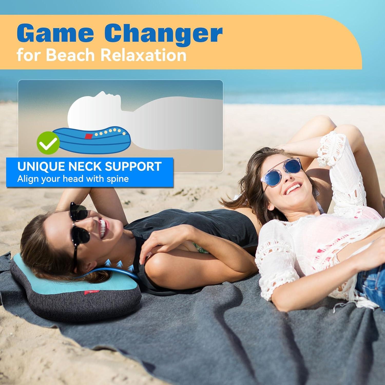 imageHikenture Beach Pillow for Sand Washable Inflatable Pillows for Pool Portable Camping Pillows with Removable Cover Soft Air Sand Pillow Builtin Sandbag 12